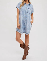 Bluivy - Frayed Hem Denim Shirt Dress