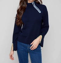 Charlie B - Mock Neck Sweater With Zipper & Crochet Details