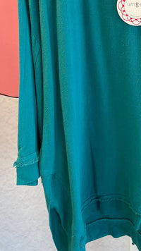 Umgee - Women's Long Sleeve Side Slits Frayed Edge Tunic Top