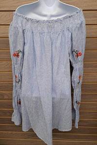 Angela Plus - Women's Off Shoulder Elastic Neck/arms Embroidered