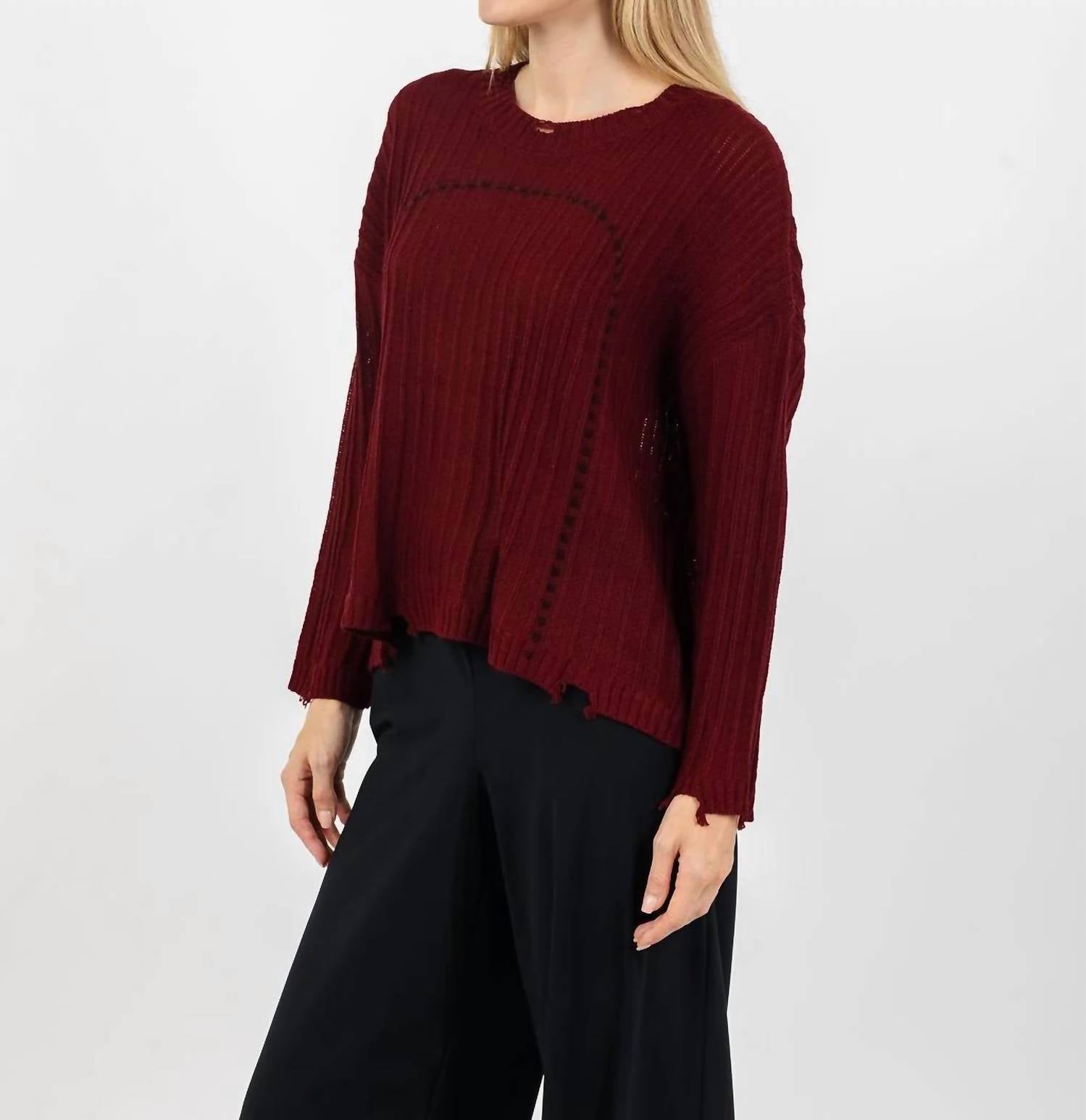 Terra - Contrast Stitch And Rib Sweater