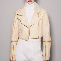 jakett Audra Leather Jacket in vintage gold - women's jacket - detail view