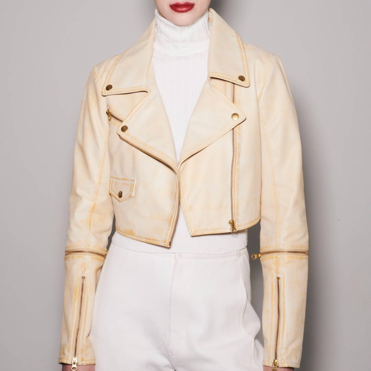jakett Audra Leather Jacket in vintage gold - women's jacket - detail view