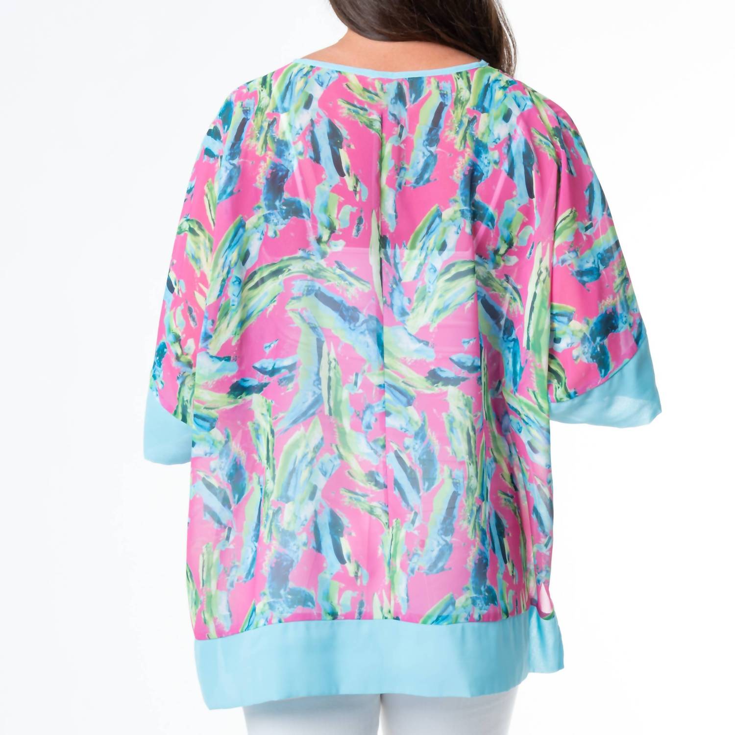 Elsie & Zoey - Lexi Boho Tropical Brush Sheer One Size Poncho Cover Up