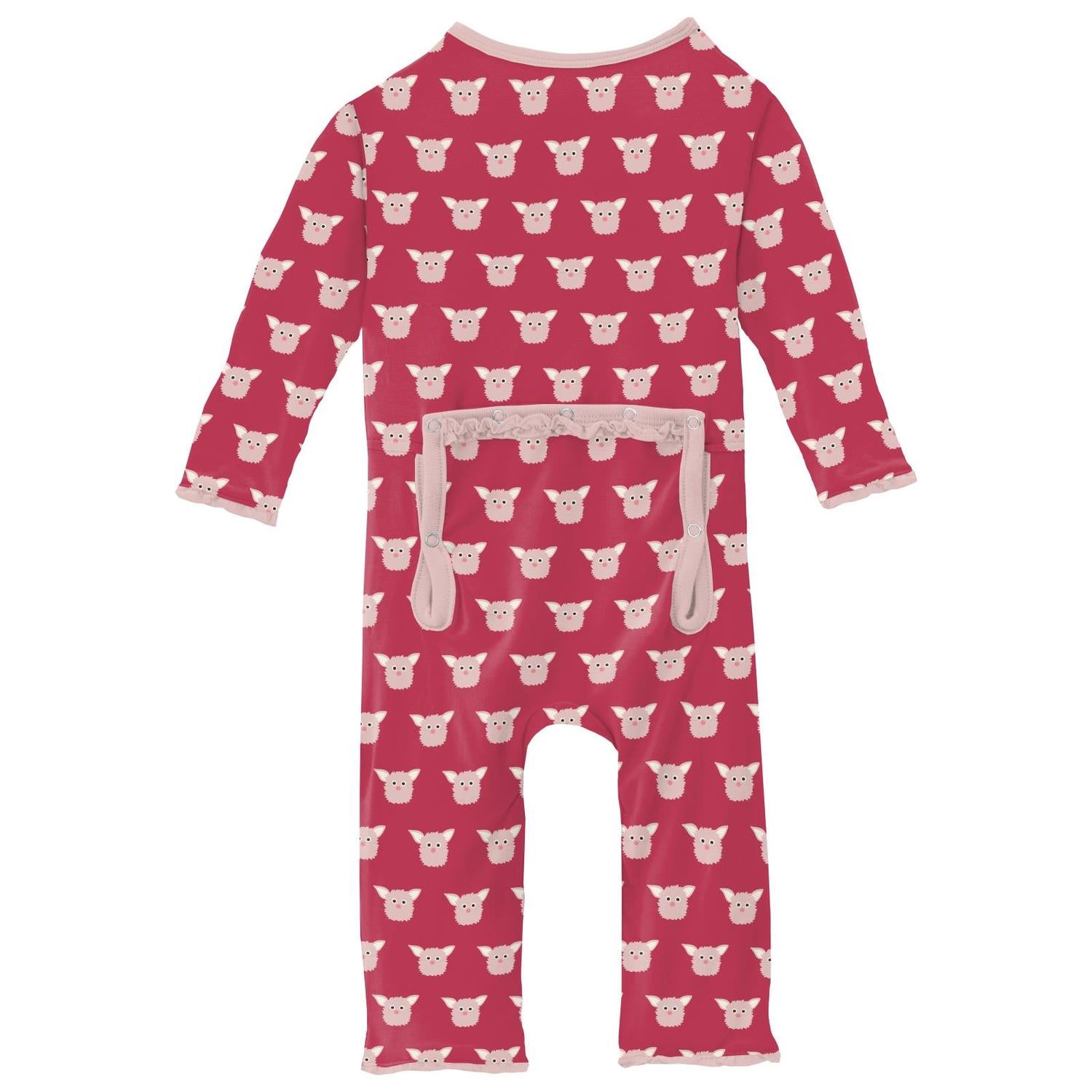 Kickee - Girl's Bamboo Print Muffin Ruffle Coverall with 2 Way Zipper