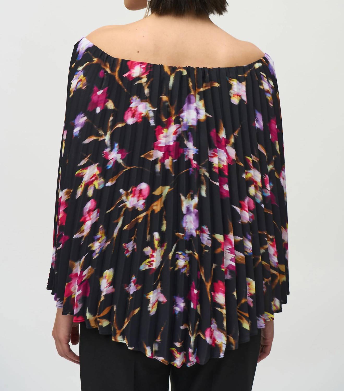 Joseph Ribkoff - Solace Silky Knit Off The Shoulder Top With Pleated Georgette Cape