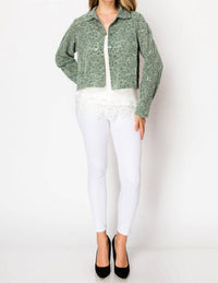 Origami Lace & Sequin Crushed Velvet Crop Jacket in green - women's jacket