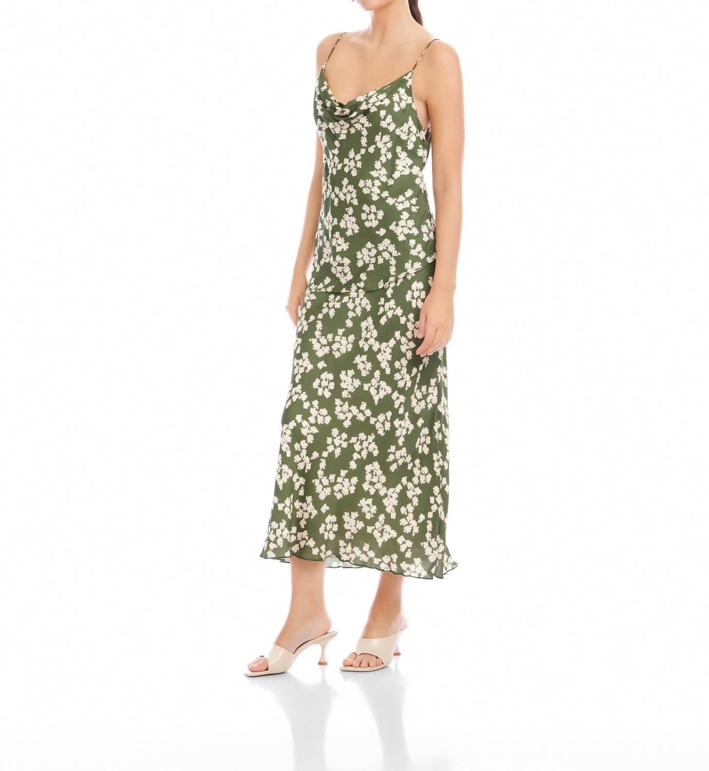 Fifteen Twenty Drape Cami in green print - women's shirt - alternate view