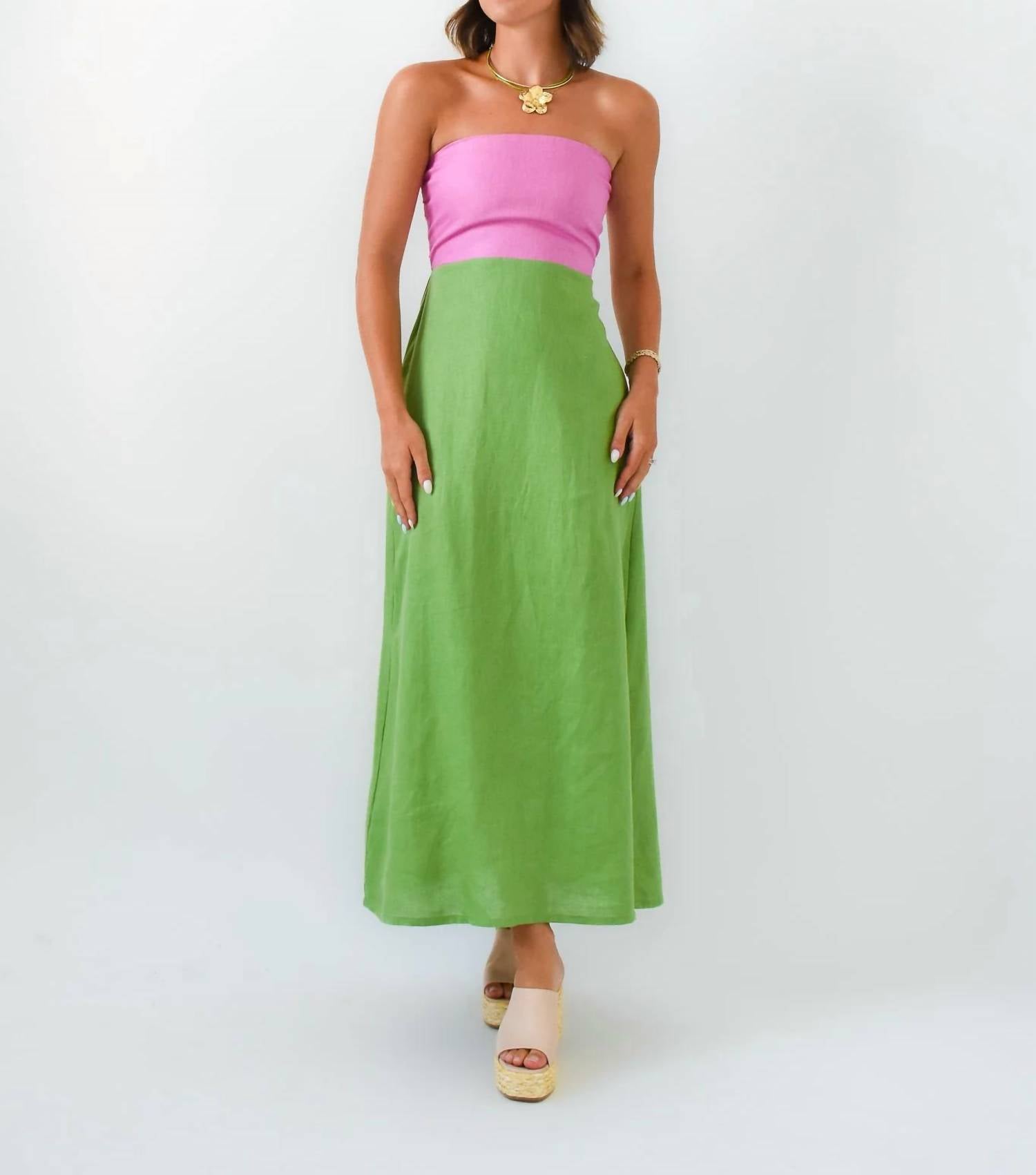 Karlie - Colorblock Linen Maxi Dress