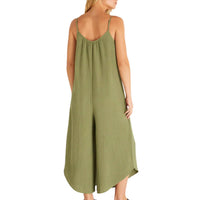 Z Supply Women's Flared Gauze Jumpsuit in olive branch - women's pants - detail view