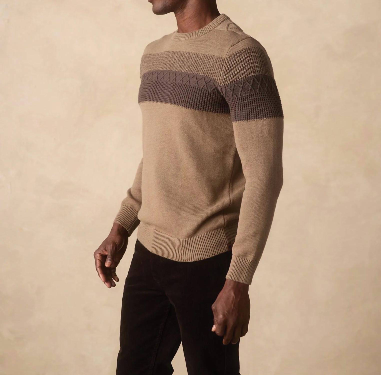 The Normal Brand Tom Stripe Crew Sweater in jute - men's sweater - detail view