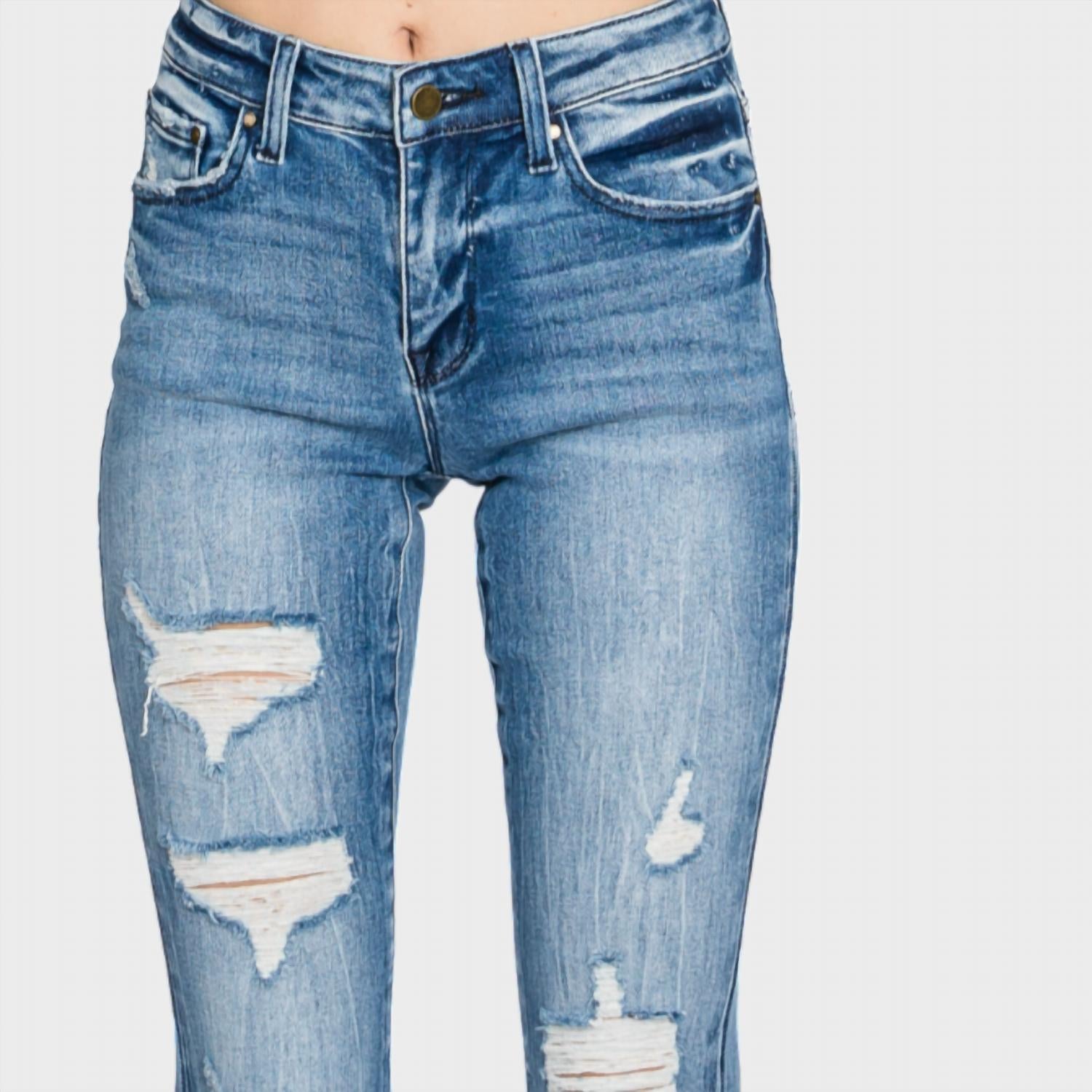 Petra153 Distressed Mid Rise Flare Jeans in piper - women's jeans - view 8