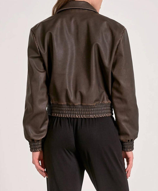 Elan - Faux Leather Bomber Jacket