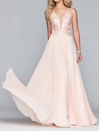 Faviana - Halter Lace Up Back Gown