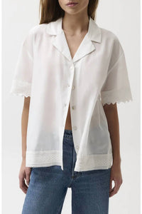 Pistola - Maliah Silk Blend Camp Shirt With Lace Trim