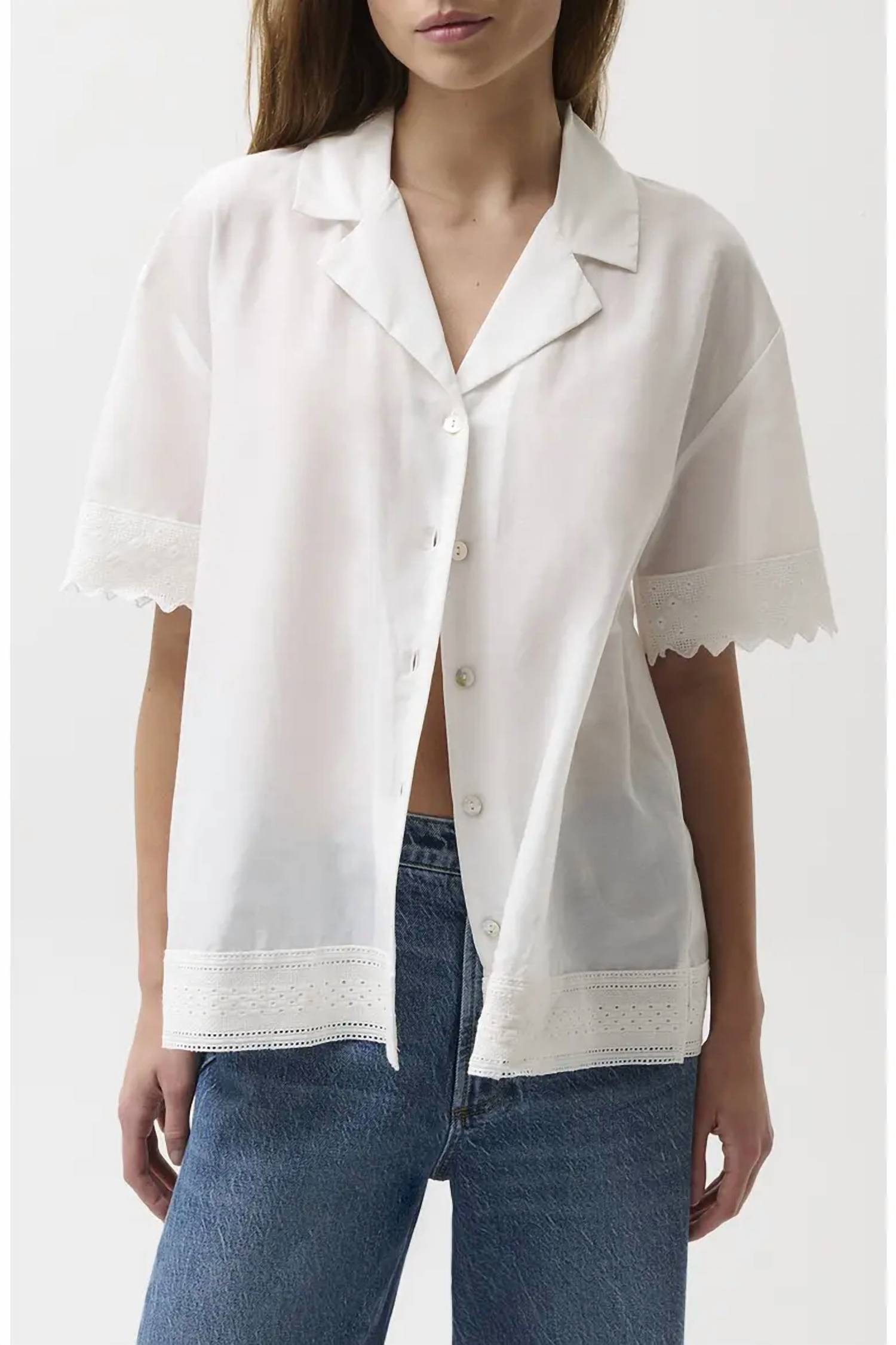 Pistola - Maliah Silk Blend Camp Shirt With Lace Trim