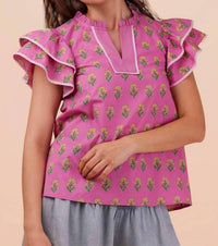 Very J - Ruffle Sleeve Printed Woven Blouse Top