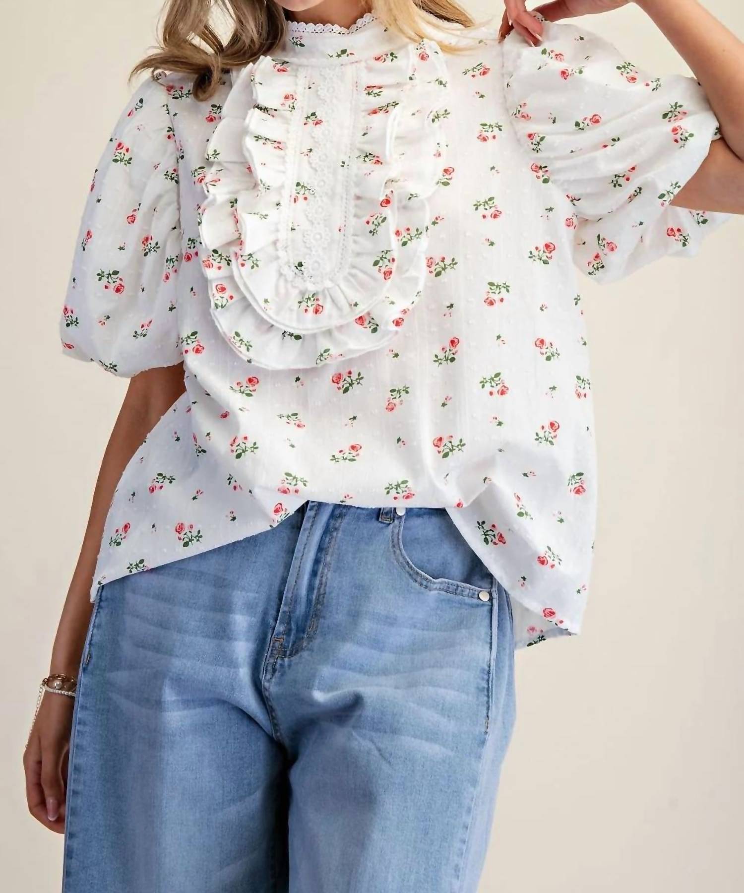 Easel - Voile Puff Sleeves Top