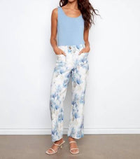CHARLIE B Printed Cropped Linen Blend Pants in serene - women's pants