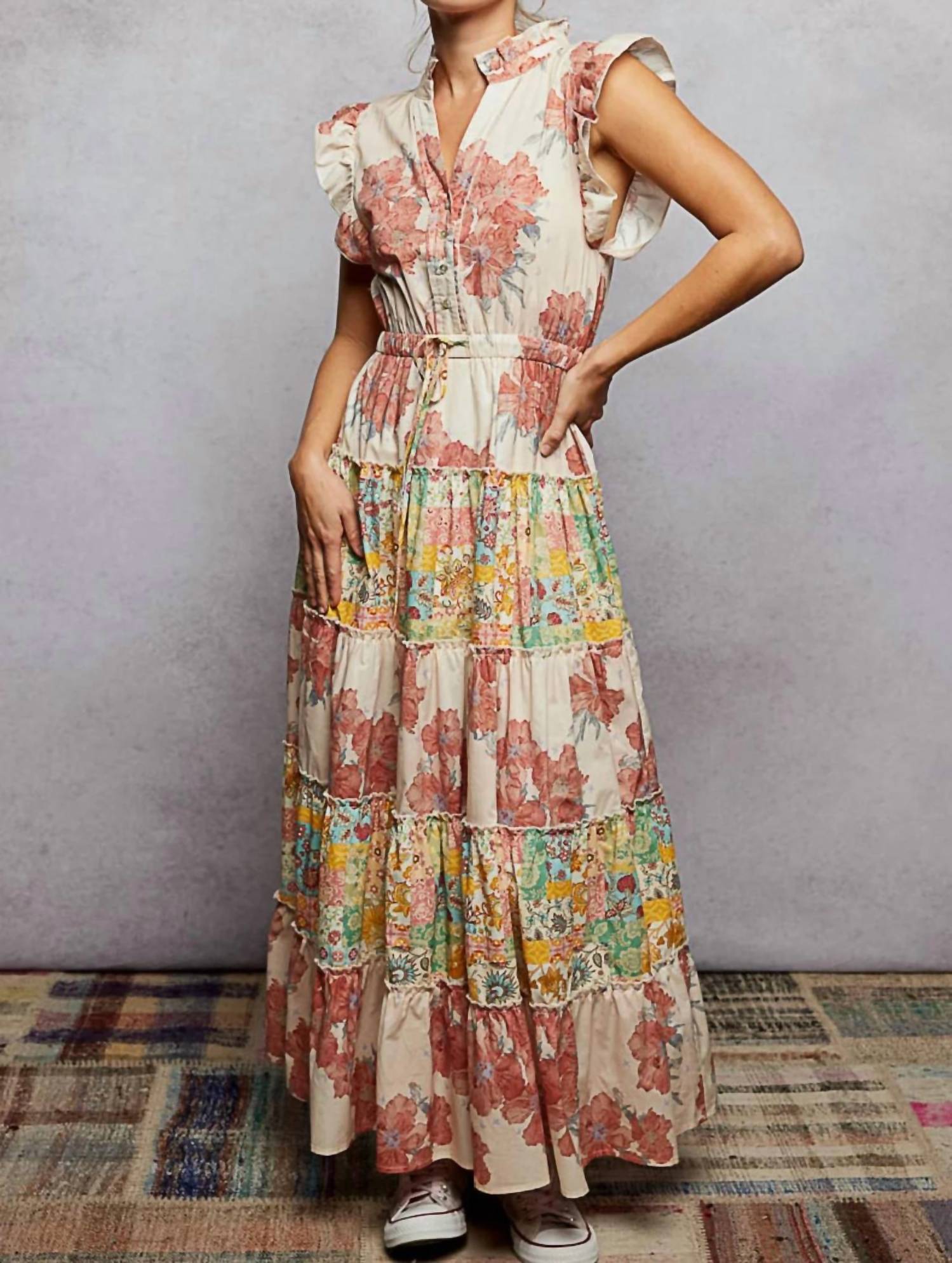 Pol - Patchwork Floral Maxi Dress