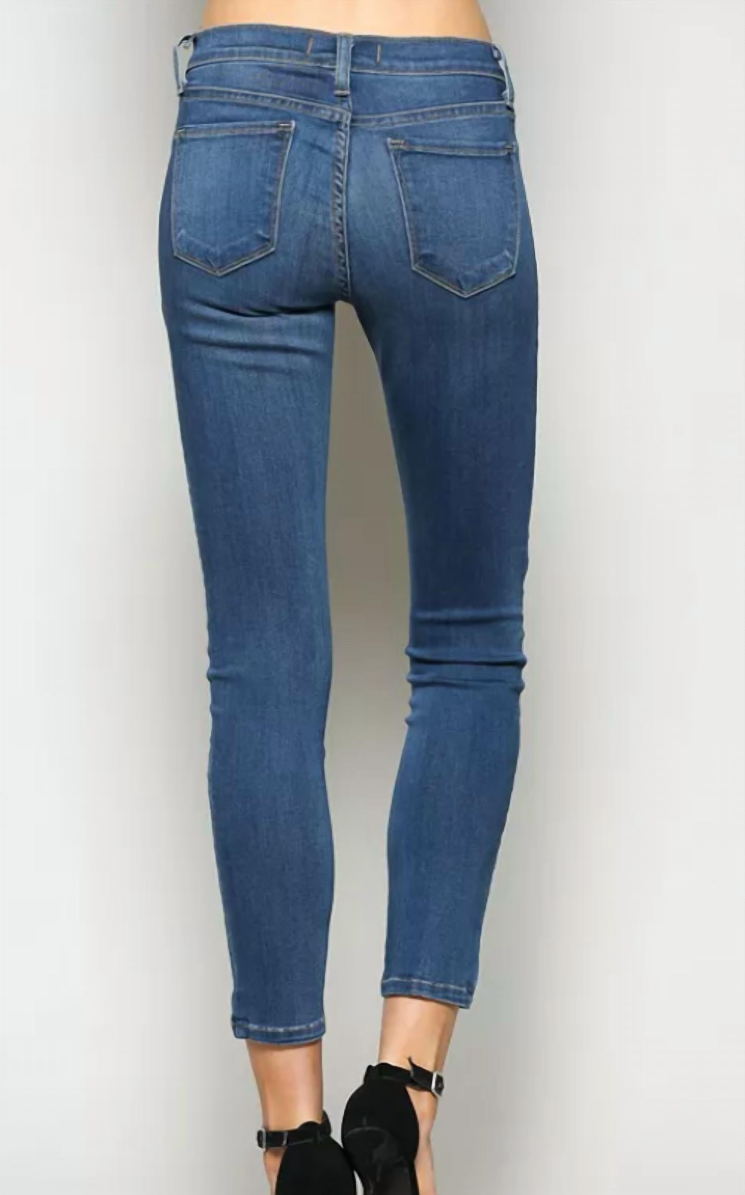 FLYING MONKEY Mid Rise Ankle Skinny Jeans in blue - women's jeans - detail view