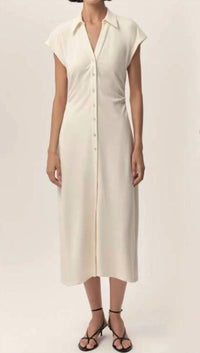 Exquise - Ursula Collared Gathered Waist Knit Midi Dress