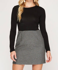 She + Sky - Houndstooth Woven Mini Skirt