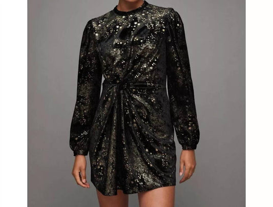 Allsaints - Jemima Star Dress Velvet Metallic Gold Printed