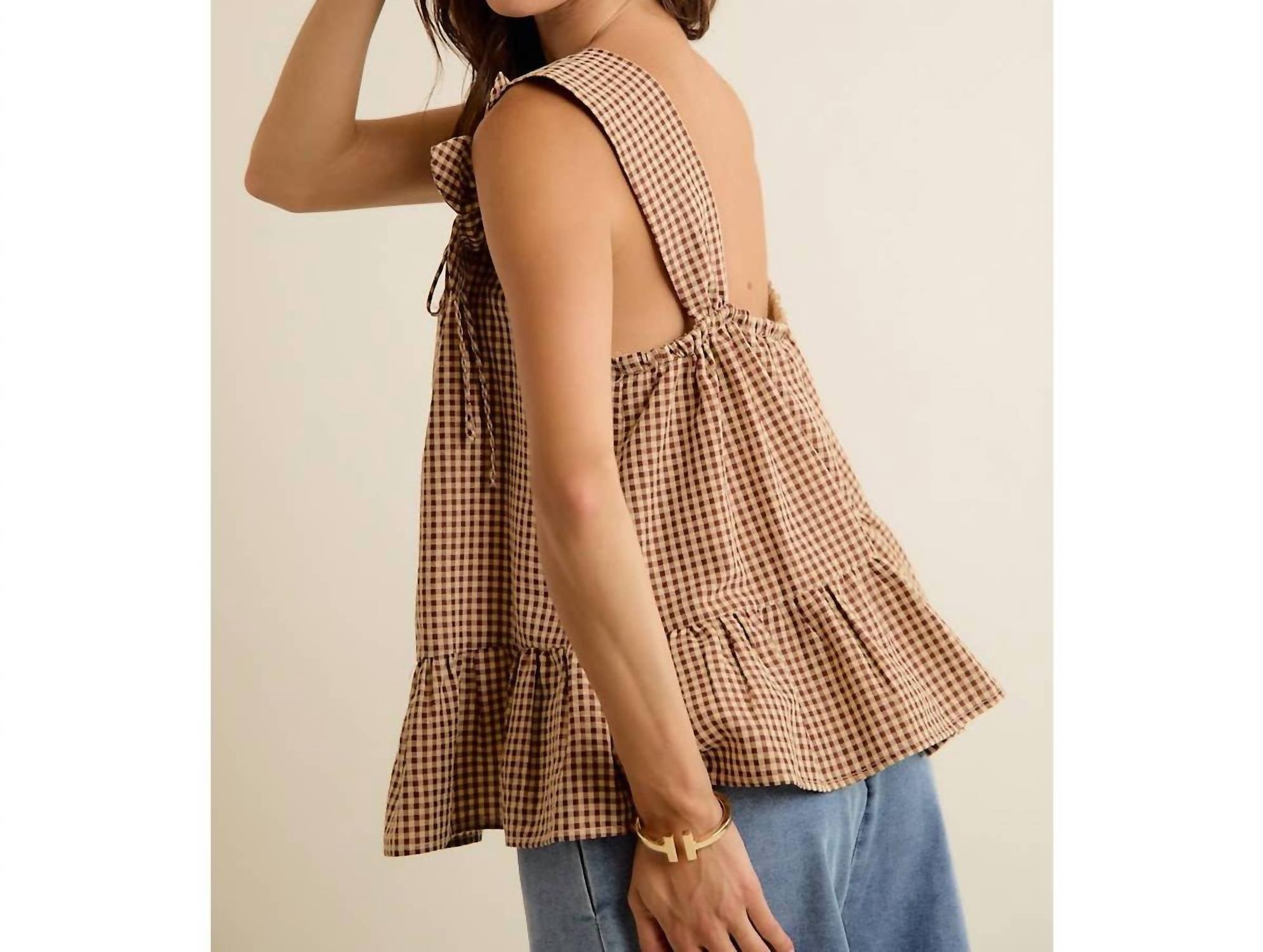 So Me - Gingham Flower Sleeve Top