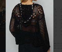 Pol - Usa Open Knit Hoodie Sweater Top