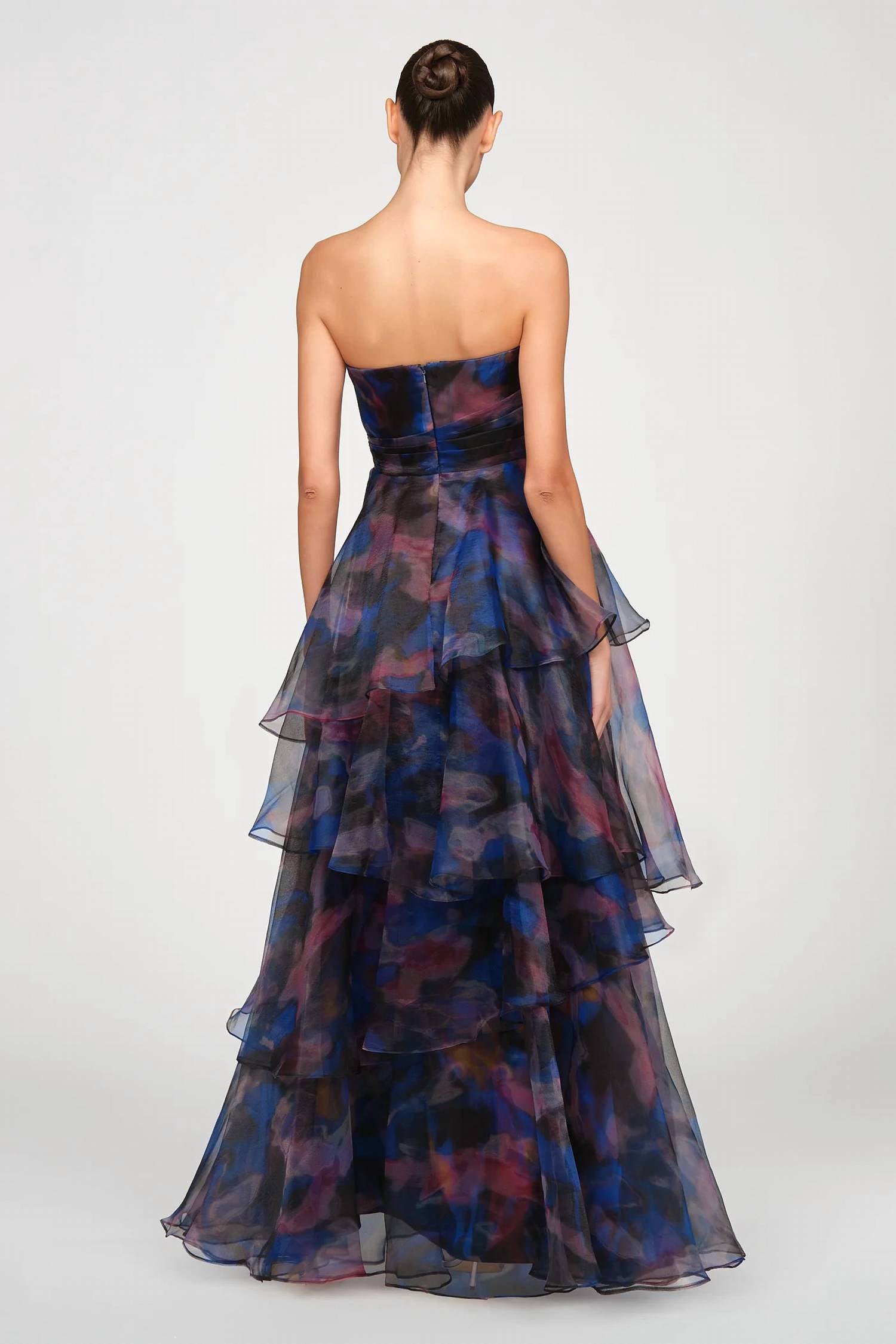 Theia - Seona Strapless Tierred Gown