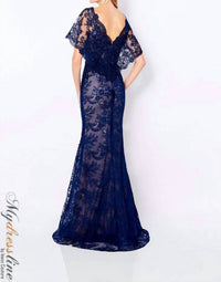 Cameron Blake Cape Sleeve Formal Dresses in navy blue nude - women's dress - detail view