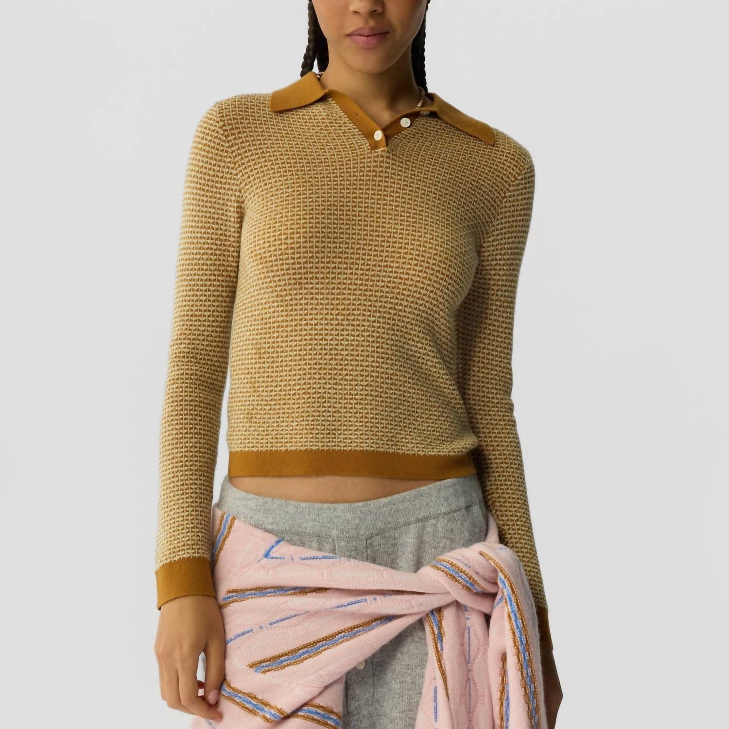 Guest In Residence Pique Long Sleeve Shrunken Polo in residence pique long sleeve shrunken polo in suede - women's long sleeve top