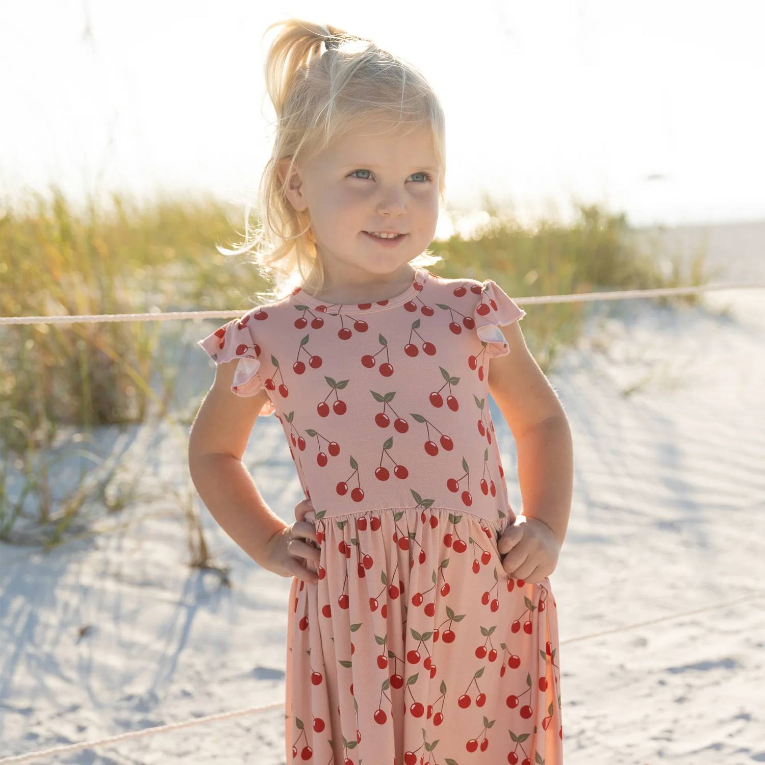 Emerson And Friends - Girl's Very Cherry Short Sleeve Bamboo Twirl Dress