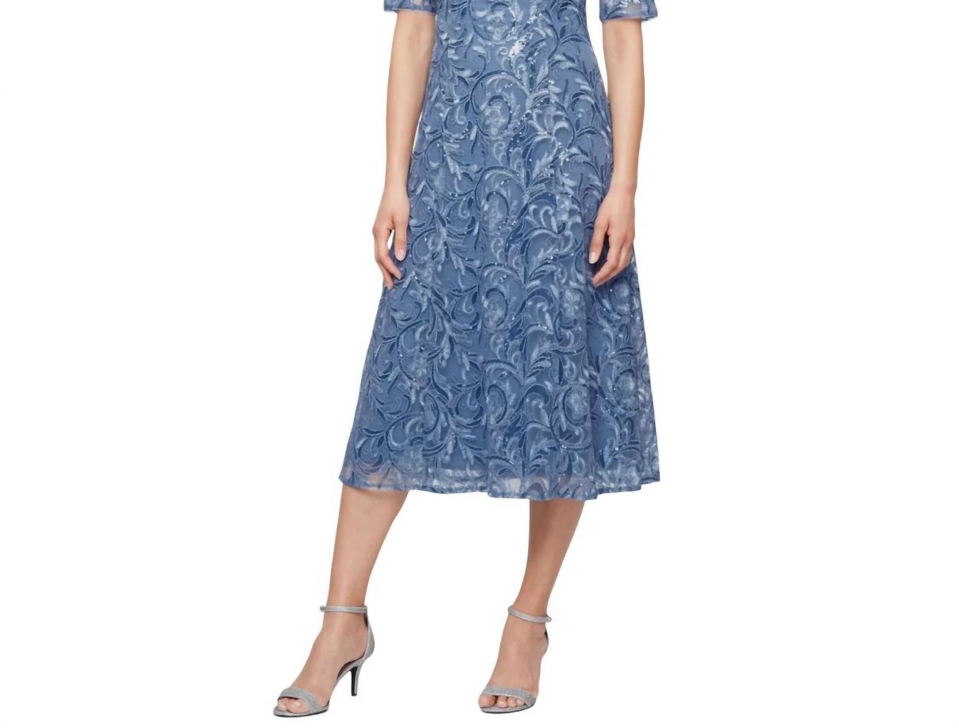 Alex Evenings - Embroidered Tulle Sequin Midi Cocktail Dress