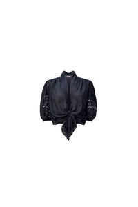 Uma and Leopold Ayla Embroidery Tied Top in black - women's blouse - view 4