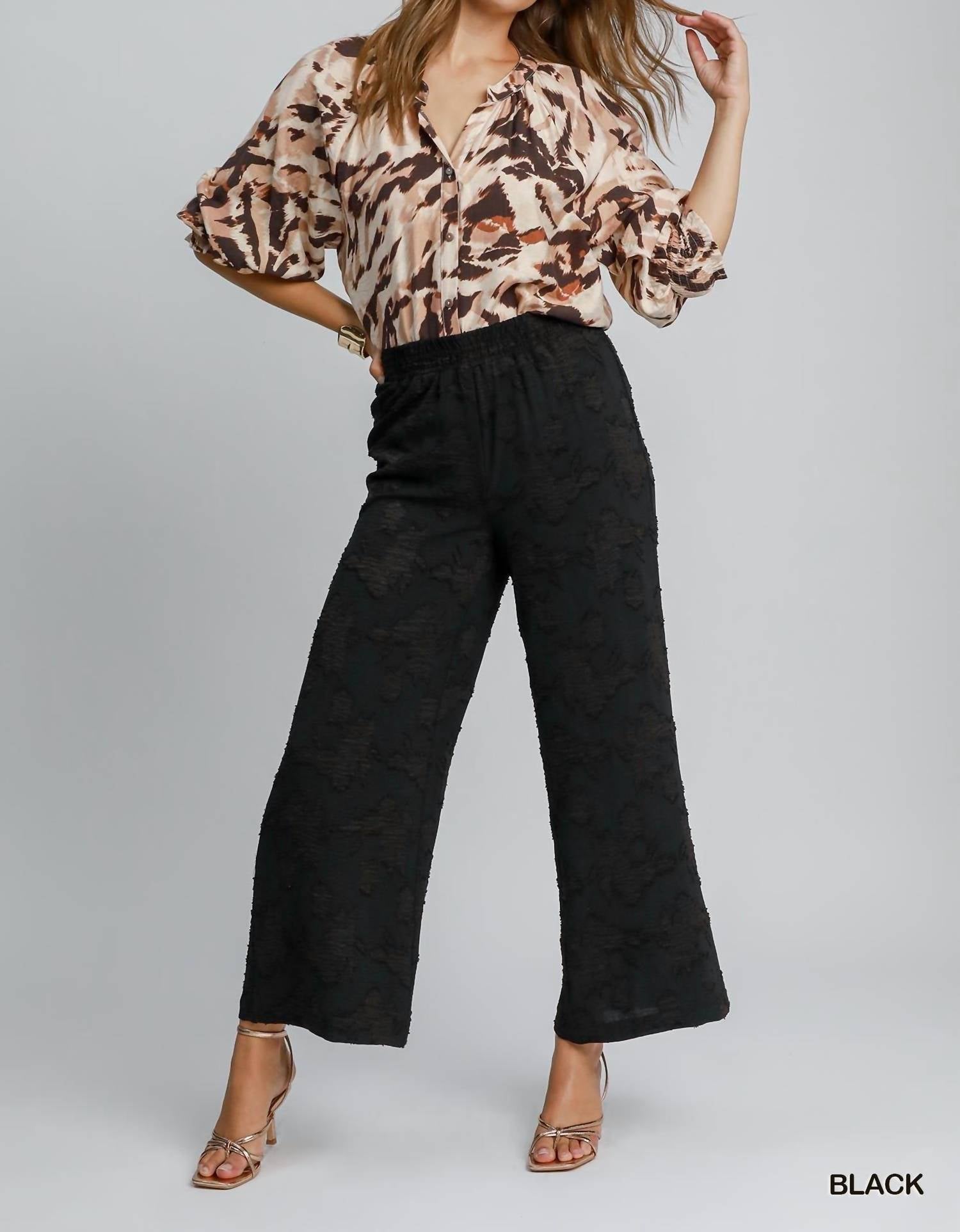 Umgee - Floral Burnout Wide Leg Pants