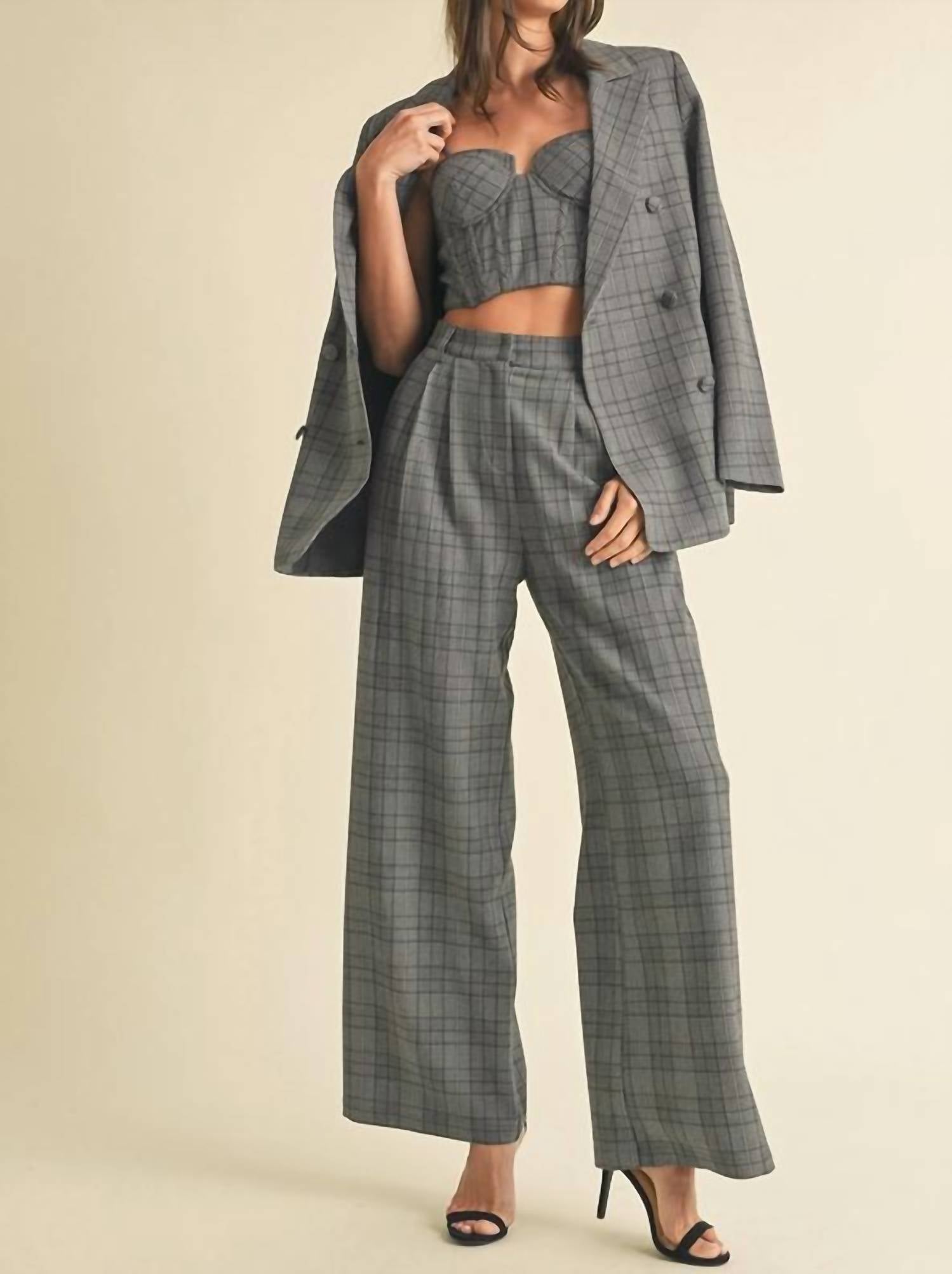 Endless Blu. - Plaid Pattern Double Breasted Blazer