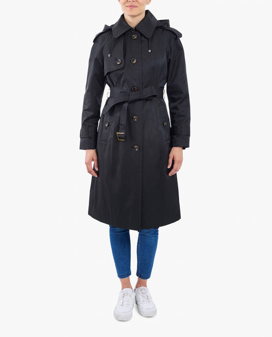 London Fog - Single Breasted Belted Raincoat With Hood