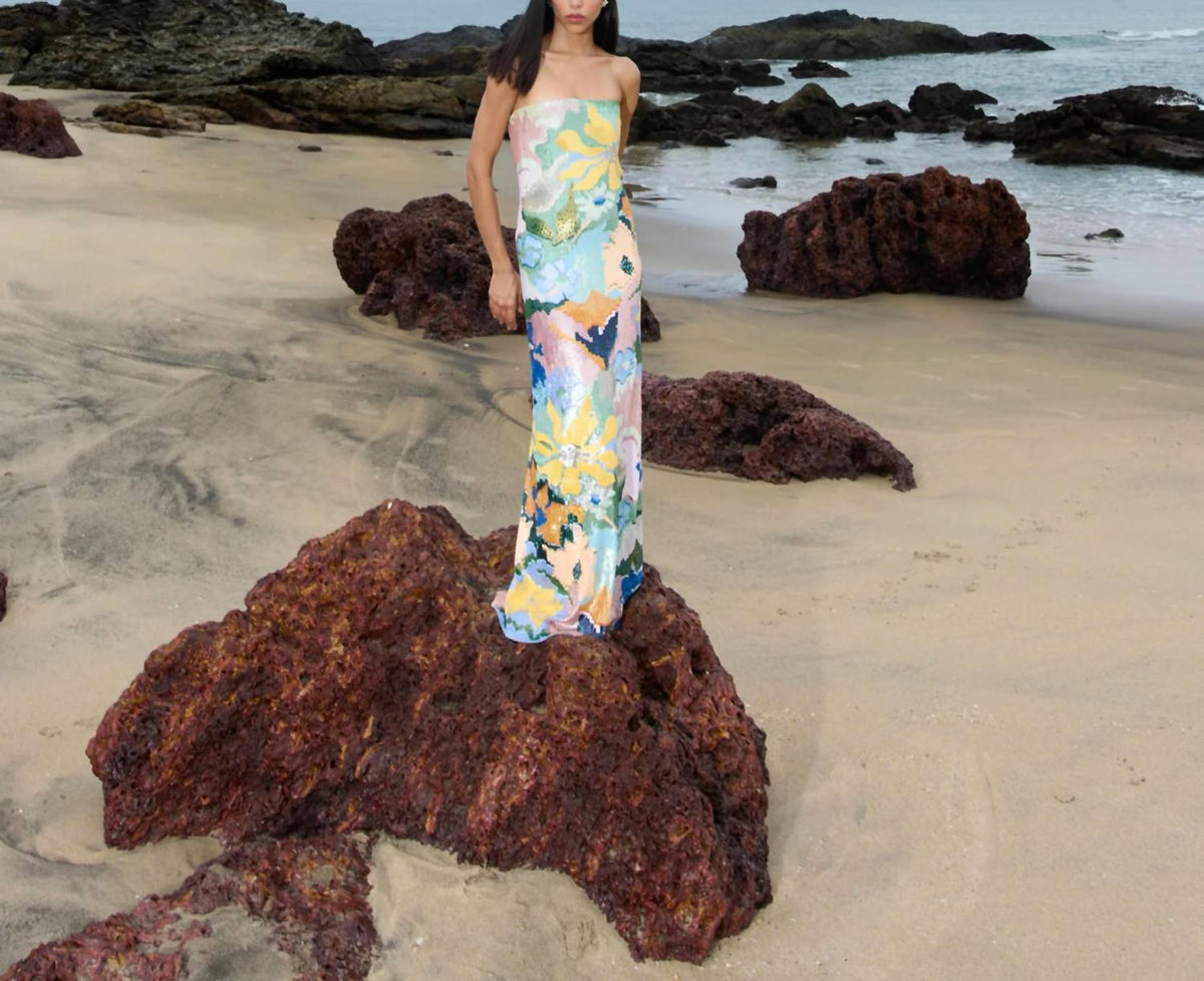 La Fuori - Floral Jacquard Embroidered Gown
