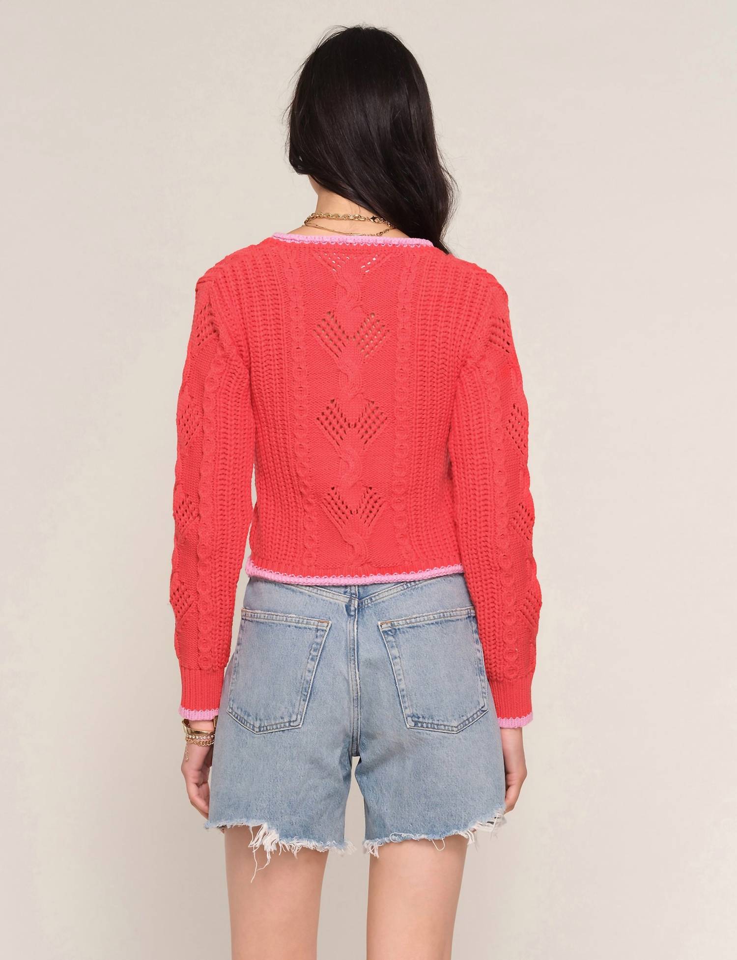heartloom Elaya Long Sleeve Cardigan in flame - women's cardigan - detail view