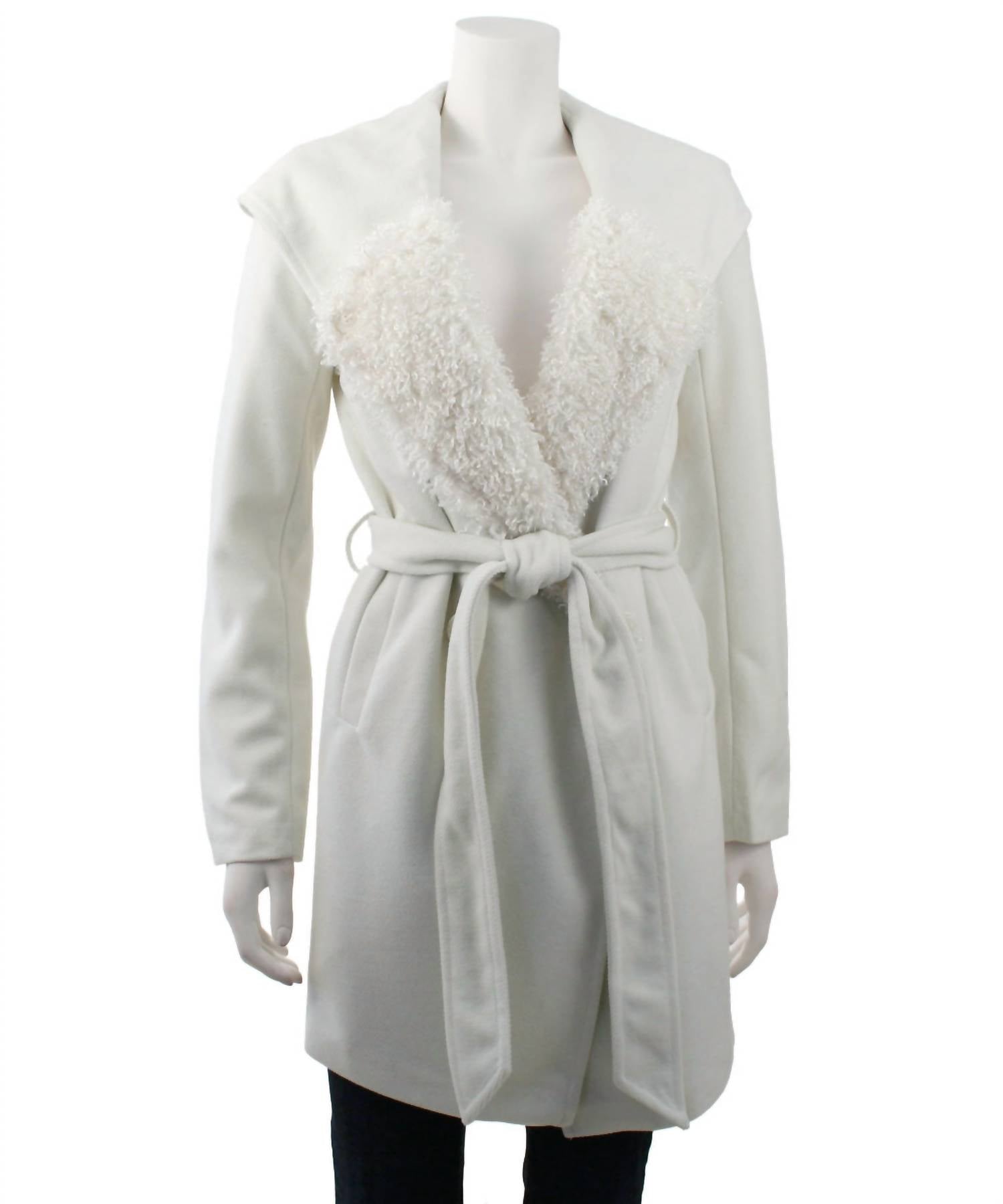 Monoreno - Hooded Shawl Collar Wrap Coat