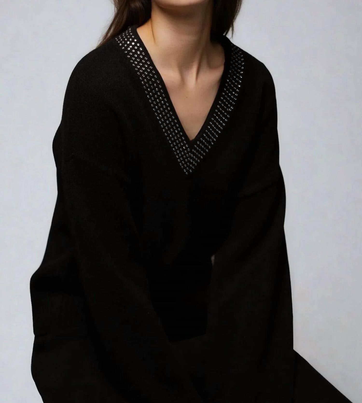 Minnie Rose - Luxe Cashmere Embellished V Neck Top
