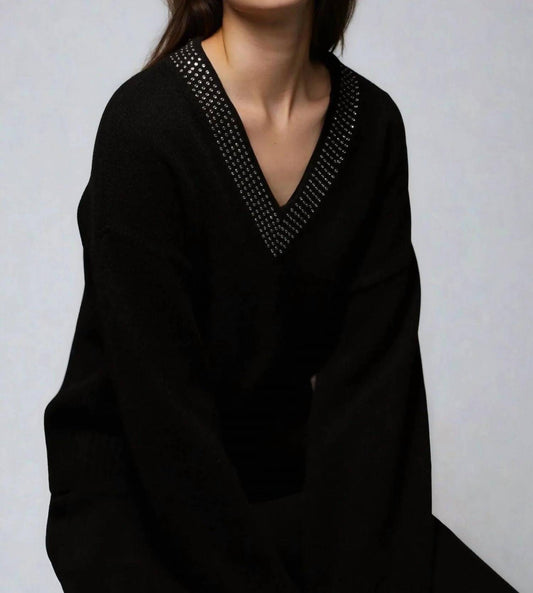 Minnie Rose - Luxe Cashmere Embellished V Neck Top