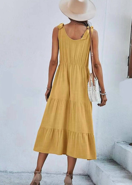 Frog Skateboards - Bow Strap Linen Jumper Midi Dress