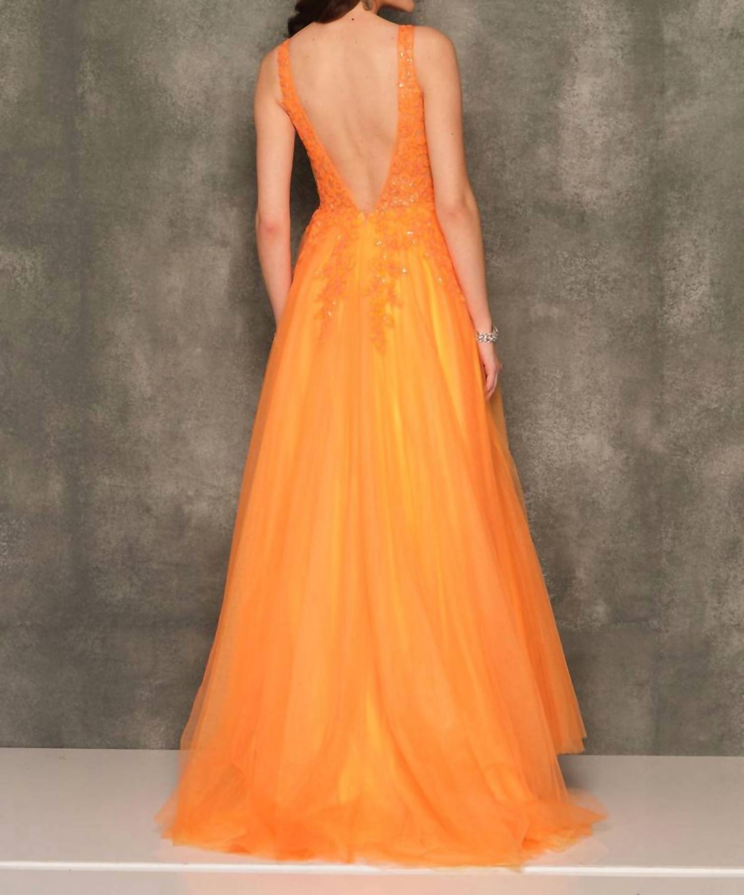 Dave & Johnny - Plunging Neckline Sequin Prom Dress