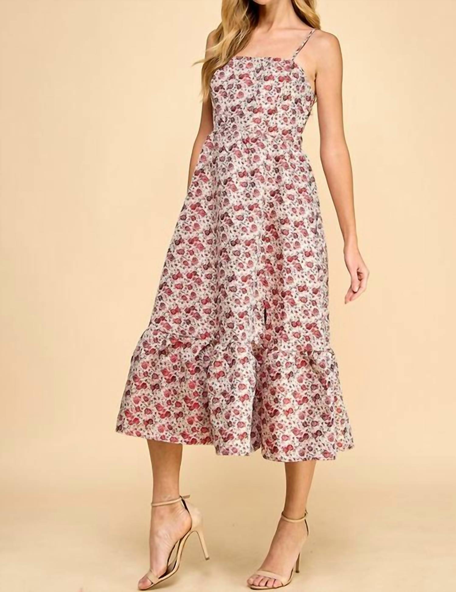Tcec - Jacquard Floral Print Fit And Flare Midi Dress