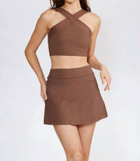 Cream Yoga Evelyn Mini Skort in mocha - women's shorts