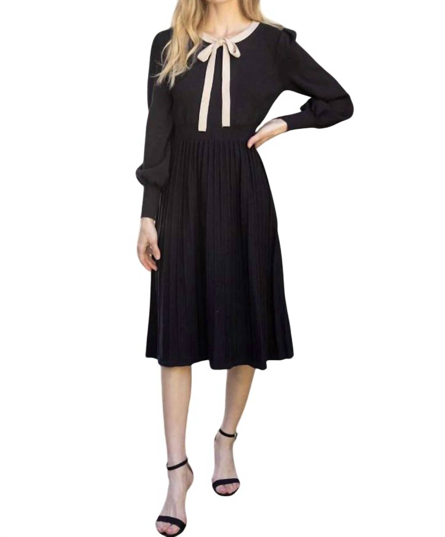 Voy - Princess Sleeve Ribbon Midi Dress
