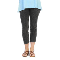 Jess & Jane Mineral Washed Cotton Legging Capri Pants in black - women's pants - alternate view